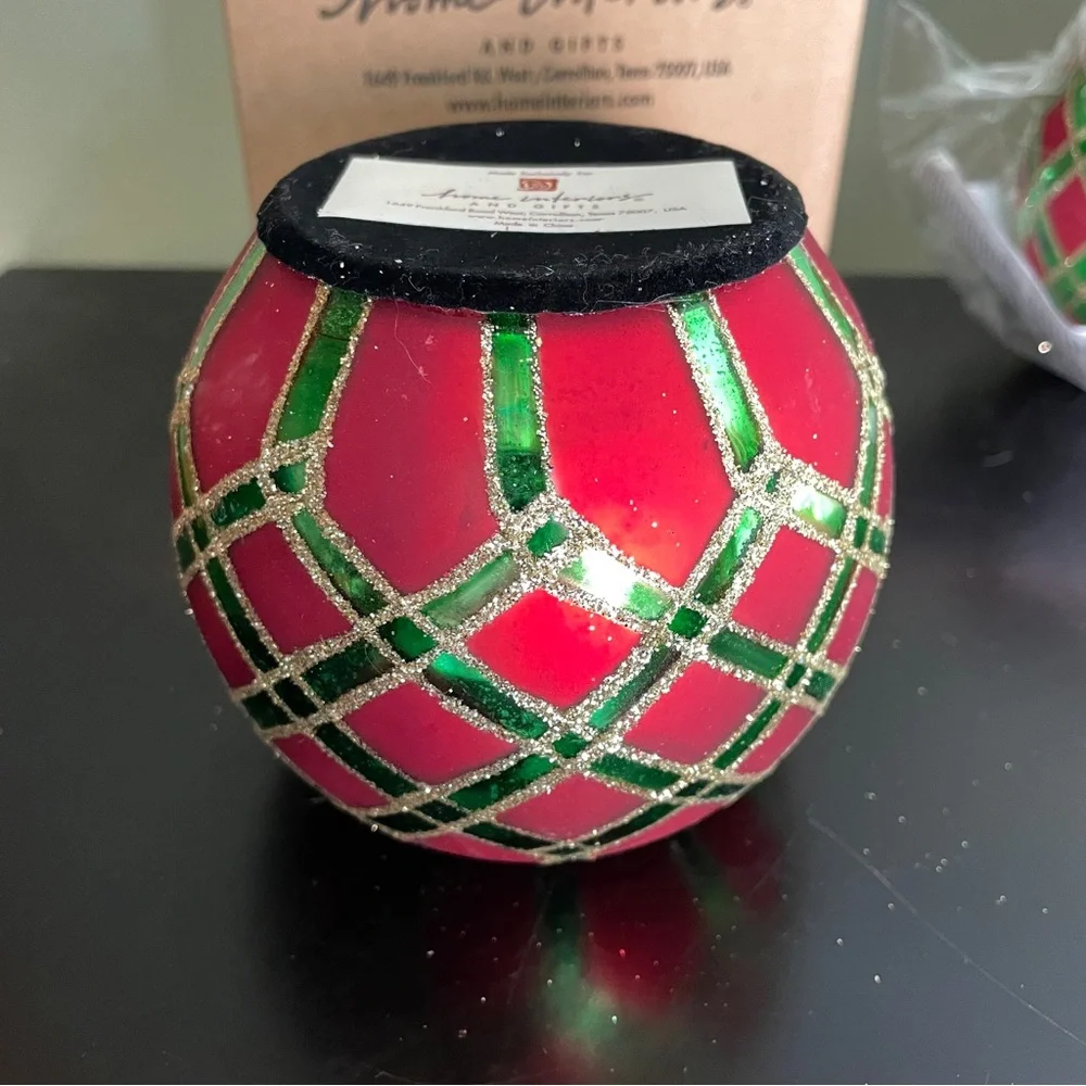 Home Interiors Christmas Votive Tea Light Candle Holder Red Green NEW IN BOX